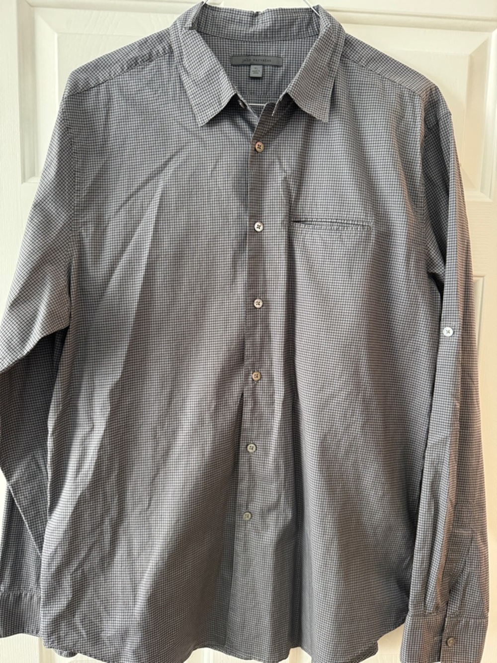 John Varvatos Grey Microcheck Button-Down Shirt. Size  XL